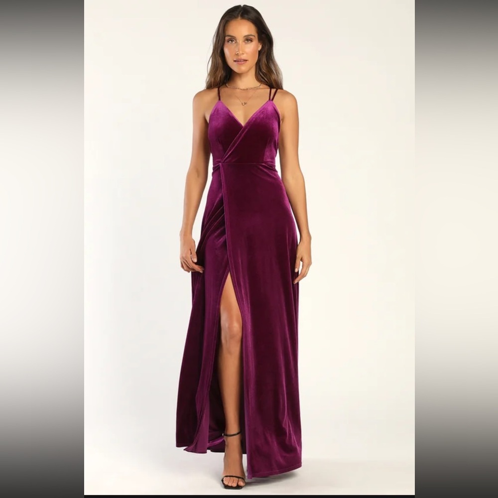 NWT Lulus Whimsical Romance Purple Velvet Faux-wrap Maxi Dress - Size S